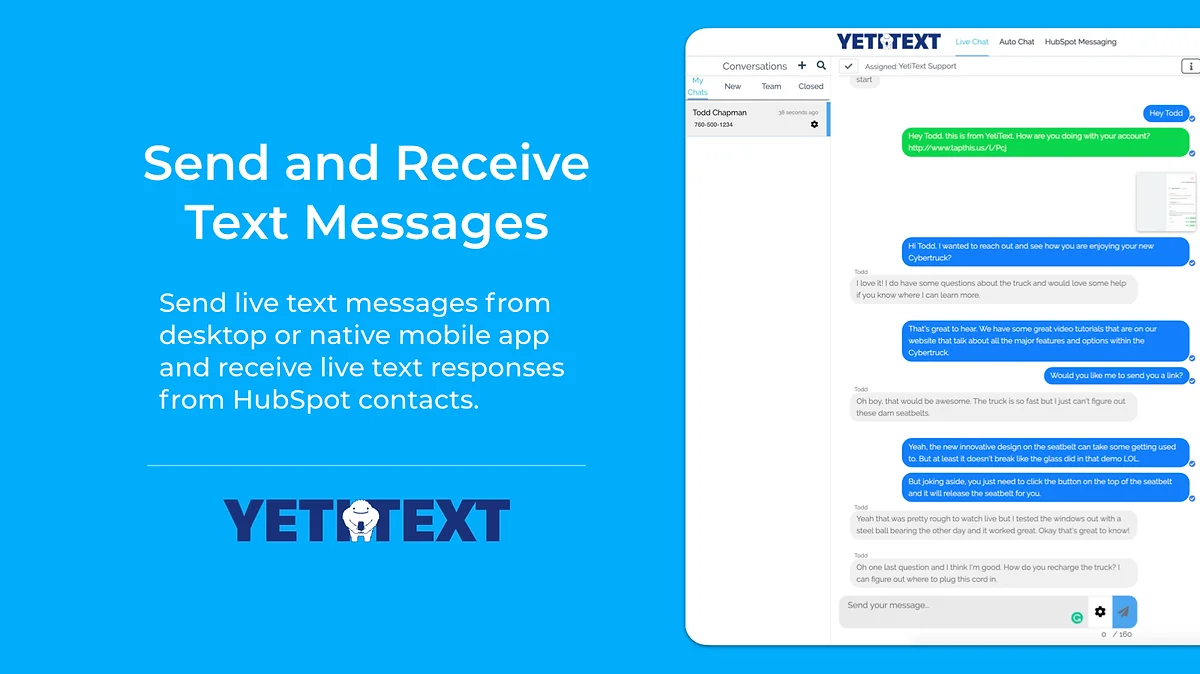 yetitext send and receive text messages
